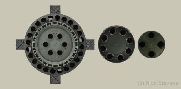 N-1 Engine layouts for (l-r) BLOK-A, BLOK-B, BLOK-V [IMG: ©Nick Stevens]